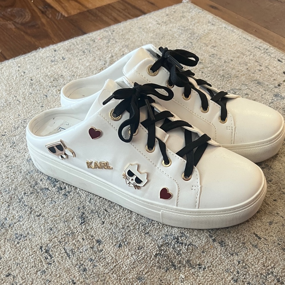 Karl Lagerfeld White Slip-On Sneakers with Black Laces